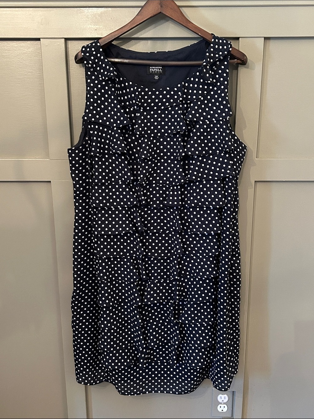 Adrianna Papell Ruffle Polka Dot Dress Navy Blue White Size 24W